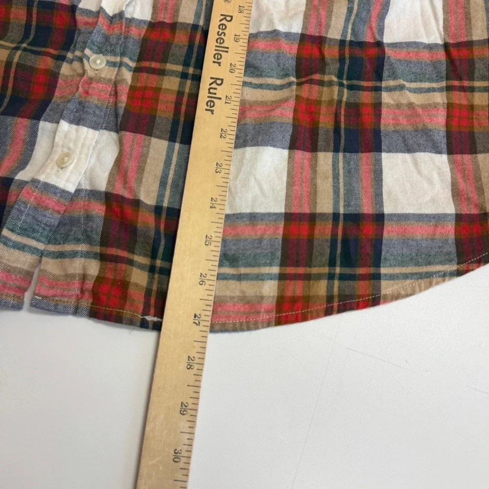 J Crew Shirt Womens 3X Plaid Flannel Red White Button Down Cotton Outdoor Casual